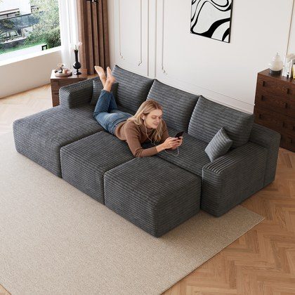 95  Cloud Sectional Sofa With 2 Ottoman,Modern Minimalist Upholstered Couches, Comfort U Shaped Sofa For Living Room,Deep Seat Corner Couch,No Assem…
