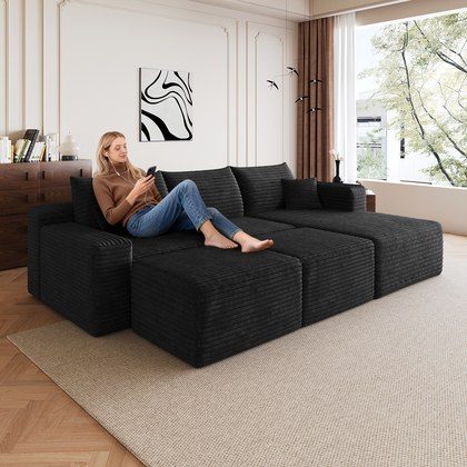 95  Cloud Sectional Sofa With 2 Ottoman,Modern Minimalist Upholstered Couches, Comfort U Shaped Sofa For Living Room,Deep Seat Corner Couch,No Assem…