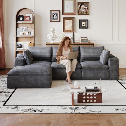 102  Cloud Sofa,Corduroy Fabric,Deep Seat Couches,Double-layer Design,Removable  Cushion,No Assembly, DIY Combination For Living Room, Bedroom,Confe…