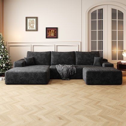 107 Cloud Sectional Sofa With 1 Ottoman,Modern Minimalist Upholstered Couches,Comfort U Shaped Sofa For Living Room,Deep Seat Corner Couch,No Assemb…