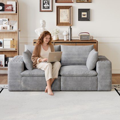 71  Cloud Sofa,Corduroy Fabric,Deep Seat Couches,Double-layer Design,Removable Cushion,No Assembly, DIY Combination For Living Room, Bedroom,Confere…