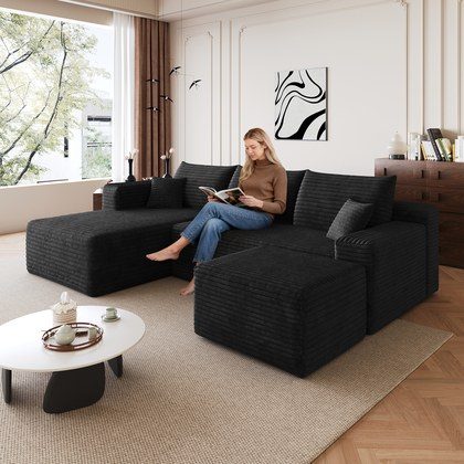 95  Cloud Sectional Sofa With 1 Ottoman,Modern Minimalist Upholstered Couches, Comfort U Shaped Sofa For Living Room,Deep Seat Corner Couch,No Assem…
