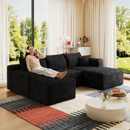 95  Cloud Sectional Sofa With 1 Ottoman,Modern Minimalist Upholstered Couches, Comfort U Shaped Sofa For Living Room,Deep Seat Corner Couch,No Assem…