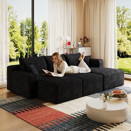 95  Cloud Sectional Sofa With 2 Ottoman,Modern Minimalist Upholstered Couches, Comfort U Shaped Sofa For Living Room,Deep Seat Corner Couch,No Assem…