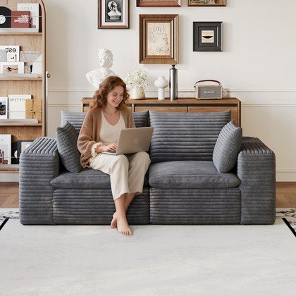 71  Cloud Sofa,Corduroy Fabric,Deep Seat Couches,Double-layer Design,Removable Cushion,No Assembly, DIY Combination For Living Room, Bedroom,Confere…