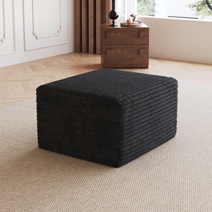Sofa Ottoman ,No Assembly Required,Black Plush Corduroy Fabric