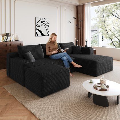 95  Cloud Sectional Sofa With 1 Ottoman,Modern Minimalist Upholstered Couches, Comfort U Shaped Sofa For Living Room,Deep Seat Corner Couch,No Assem…