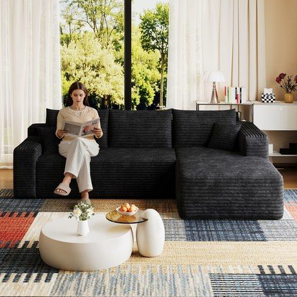 95  Cloud Sectional Sofa,Modern Minimalist Upholstered Couches, Comfort U Shaped Sofa For Living Room,Deep Seat Corner Couch,No Assembly Required,Bl…