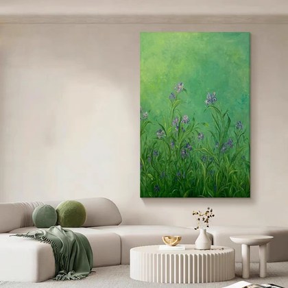 Handmade Abstract Frameless Artwork Canvas Oil Paintings Modern Fresh And Light Green Iris Flower Decorative Dining Room Decor Rolled Frameless Unst…