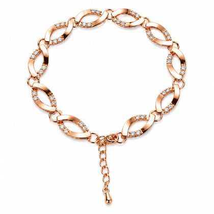 Rose Gold Twisted Oval Link Cubic Zirconia Bracelet For Women, Copper Plated Silver Dainty Adjustable Extension Chain Sparkling Wedding Daily Jewelr…