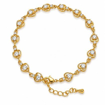 Gold Plated Open Heart Cubic Zirconia Link Bracelet For Women, Copper Base Adjustable Extension Chain Dainty Love Crystal Wedding Jewelry Gift