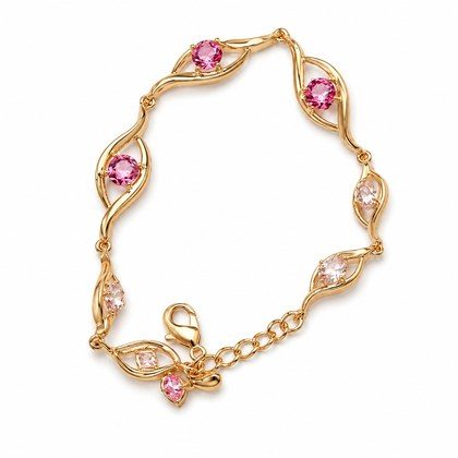 Gold Plated Twisted Vine  & Light  Cubic Zirconia Link Bracelet For Women, Copper Base Adjustable Extension Chain Dainty Floral Wedding Daily Sparkl…