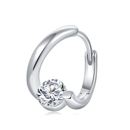 S925 Sterling Silver 0.5CT Moissanite Hoop Earrings For Women  Round Cut Bottom Set Huggie Hoop With GRA Certificate Platinum Plated Minimalist Jewe…