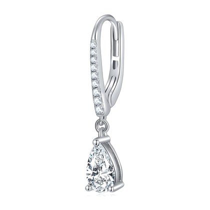 S925 Sterling Silver 5x8mm Pear Cut Moissanite Dangle Earrings  Teardrop Drop With Pave Hoop & GRA Certificate Platinum Plated Jewelry Gift Box Set …