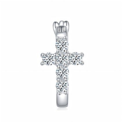 S925 Sterling Silver Cross Hoop Earrings For Women  Moissanite Christian Jewelry With GRA Certificate Platinum Plated Gift Box Set