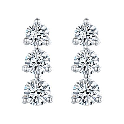 S925 Sterling Silver Moissanite 3 Stone Earrings  Round Cut Screw Back Studs With GRA Certificate Platinum Plated Vertical Drop Jewelry Gift Box Set…