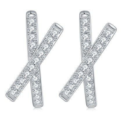 S925 Sterling Silver Moissanite Cross Hoop Earrings  Platinum Plated Pave Huggie Earrings With GRA Certificate Minimalist Jewelry Gift Box Set For W…
