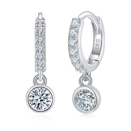 S925 Sterling Silver Moissanite Hoop Earrings  Pave Huggie Hoop Dangle With GRA Certificate Platinum Plated Jewelry Gift Box Set For Women