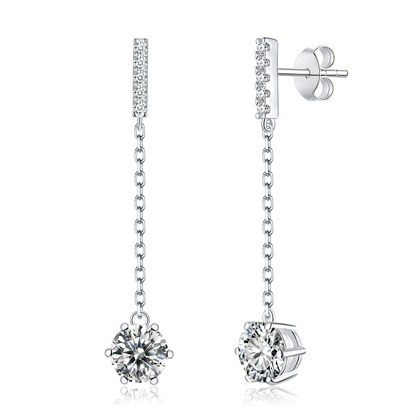 S925 Sterling Silver Moissanite Chain Dangle Earrings 0.5 Or1CT  Platinum Plated Long Drop Earrings With GRA Certificate Elegant Jewelry Gift Box Se…