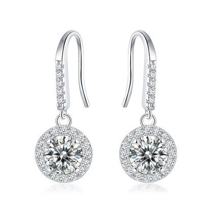 S925 Sterling Silver Moissanite Halo Dangle Earrings 0.5 Or1CT  Platinum Plated Long Hook Drop Earrings With GRA Certificate, Jewelry Gift Box Set F…