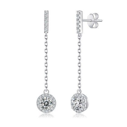 S925 Sterling Silver Moissanite Dangle Earrings 0.5 Or1CT  Platinum Plated Chain Drop With Halo Setting & GRA Certificate Elegant Jewelry Gift Box S…