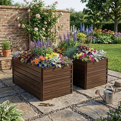 2-Pack 74.6 X35.4 X25  Raised Garden Bed Kit, Metal Elevated Planter Box, Open Drainage Base, 8 Reinforcing Rods, Rustproof Steel With Safety Edging…