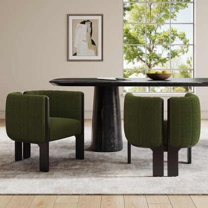 Dining Chairs Set Of 2, Modern Stylish Seating With Black Rubber Wood Frame And Olive Green Boucle Fabric, 300lbs Capacity, For Dining Area, Living …
