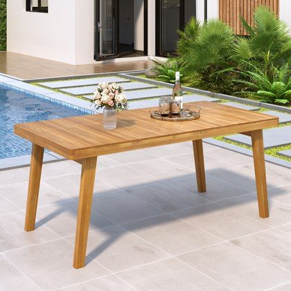 69  Acacia Wood Outdoor Dining Table With Slatted Top, 300 Lbs Weight Capacity, Ideal For Patio & Garden Gatherings, Natural Color