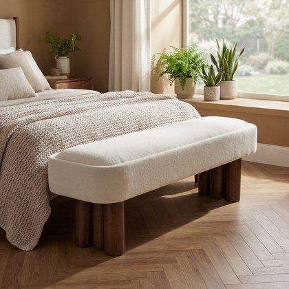 Indoor Beige Fabric Dining Bench With Walnut Color Legs, 60.04 L Upholstered Seating For Kitchen, Dining Room And Living Space,250lbs Capacity