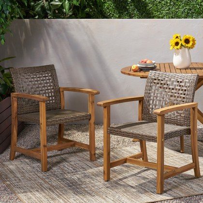 HAMPTON WOOD AND WICKER DINING CHAIR  SET OF 2