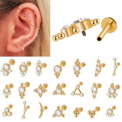 Gemstone Triangle Lip Ring Crystal Cluster Piercing Earrings