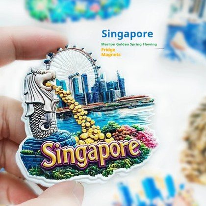 Singapore Merlion Refrigerator With 3D Magnetic Stickers As Travel Souvenirs
