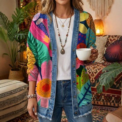 3D Digital Print Loose-Fit Hooded Sweater Cardigan Coat