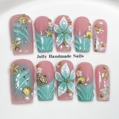 Gradient 3D Carved Womens Casual Nail Art