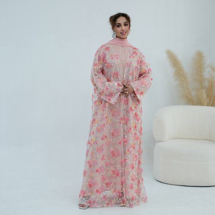 Three-piece Set 3D Floral-embroidered Cardigan Inner Top Headscarf