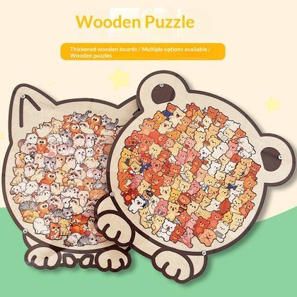 Wooden Puzzle Cute Cat Shape Challenging Irregular Pieces With Frame  3D Cat Design Wooden Jigsaw Puzzles Home Decoration Ornament Birthday Gift For…