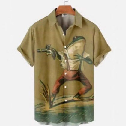 Mens And Womens 3D Frog-print Short-sleeve Shirt