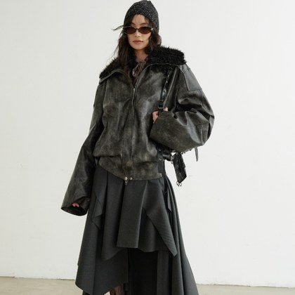 Turtleneck Smoky-blend PU Faux Leather Jacket