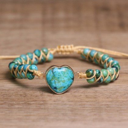 Seven-Chakra Stone Wrap Bracelet With Heart-Shaped Natural Stones