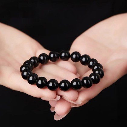 Natural Black Gold Obsidian Plain-Loop Bracelet