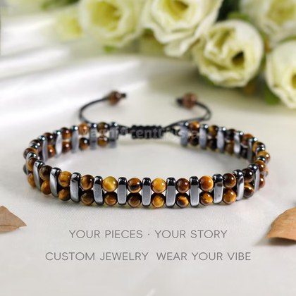 Woven Rope Double-Strand Natural Tigers Eye Bracelet