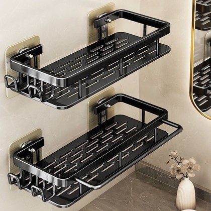 No-drill Bathroom Shelf Plastic Black