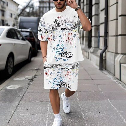 Sports 3D Printed Mens T-Shirt And Beach Shorts Set