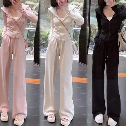Autumn-style Fashionable Casual Two-piece Wide-leg Pants Set