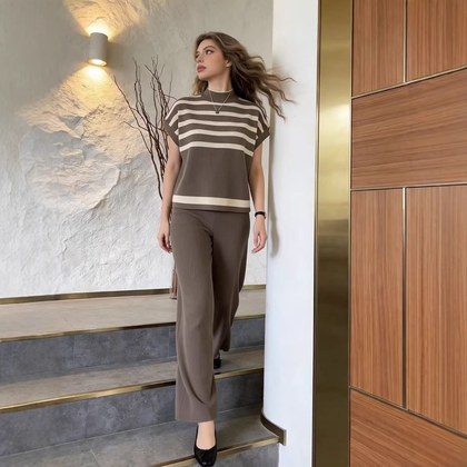 Minimalist Trendy Niche Striped Knit Set