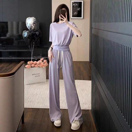 Womens Casual Short-sleeve Top And Pants Set