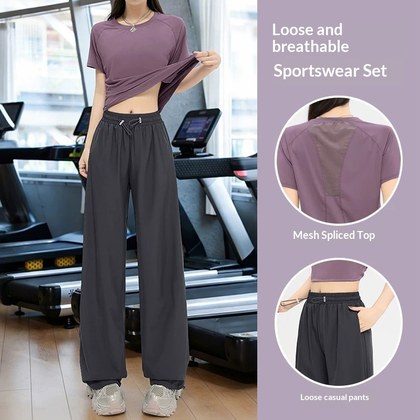 Womens Casual Running Training Top And Pants Set