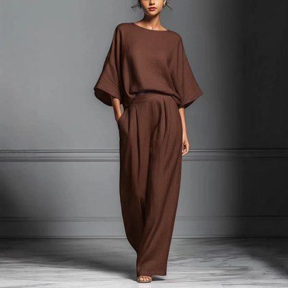 Summer New Arrival Womens Casual Fashionable And Elegant Linen Set With Flared Sleeves
