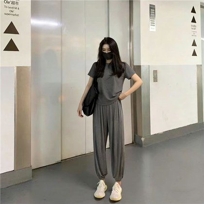 Womens Casual Chic Short-sleeve And Long-pants Set