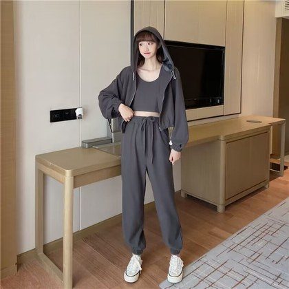 New Minimalist Long-sleeve Hooded Jacket And Pants Womens Sportswear Set